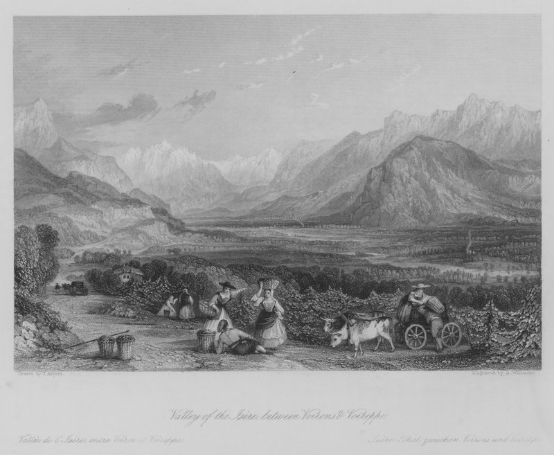 Valley of the Isere, between Voirons and Voireppe (engraving) by Thomas (after) Allom