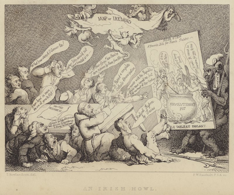 An Irish Howl: meeting of the National Convention of United Irishmen being shown the horrors of republicanism exemplified by the French Revolution by Thomas (after) Rowlandson