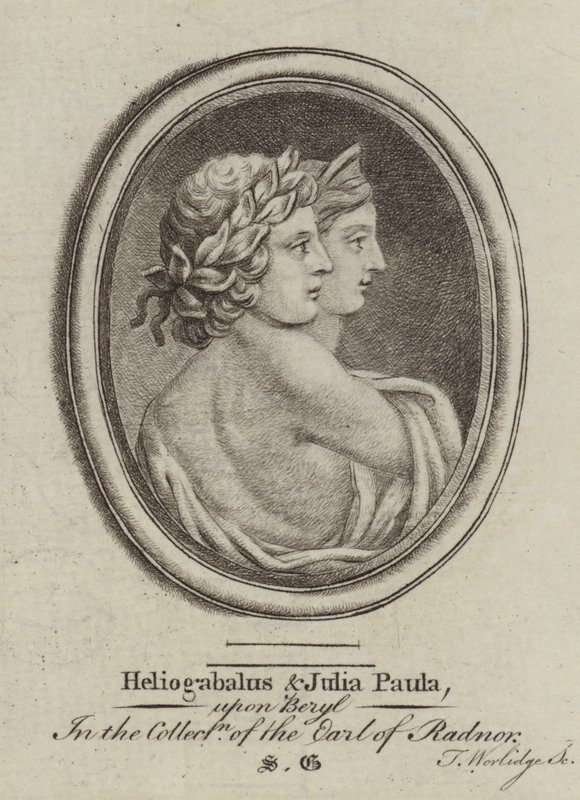 Heliogabalus, Roman Emperor, and Empress Julia Paula by Thomas (after) Worlidge