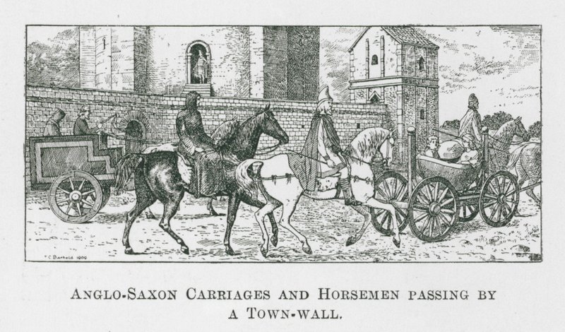 Anglo-Saxon Carriages and Horsemen Passing by a Town-Wall by Thomas Charles Barfield