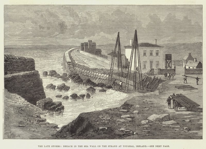 The late Storms, Breach in the Sea Wall on the Strand at Youghal, Ireland by Thomas Harrington Wilson