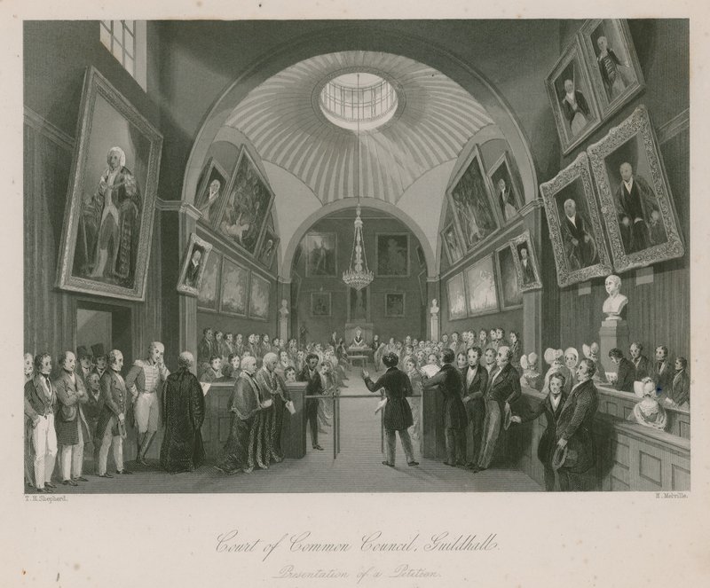 Court of Common Council, Guildhall, London; Presentation of a petition by Thomas Hosmer Shepherd
