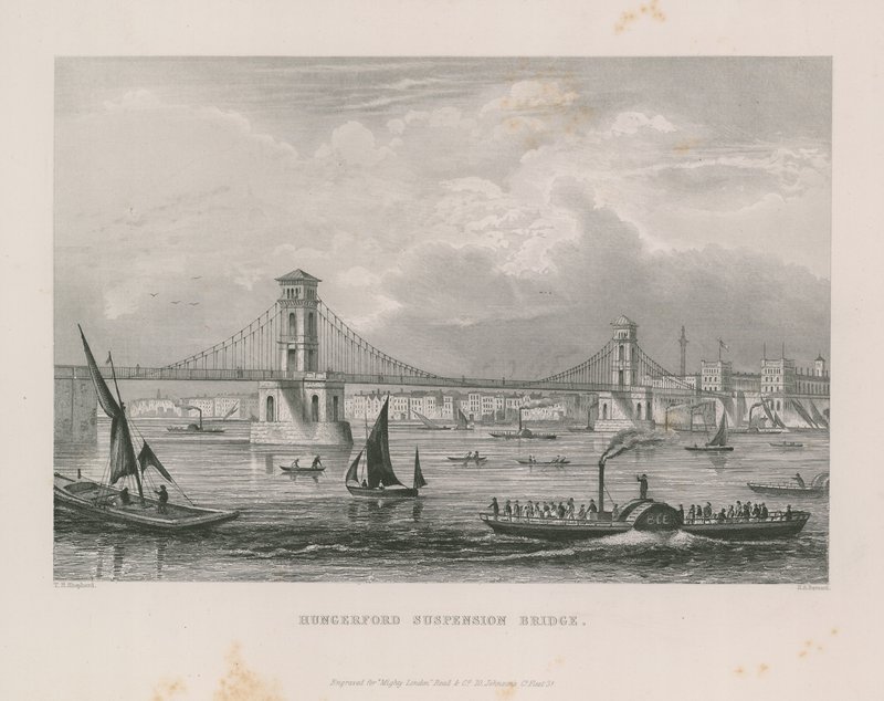 Hungerford Suspension Bridge Crossing the Thames by Thomas Hosmer Shepherd