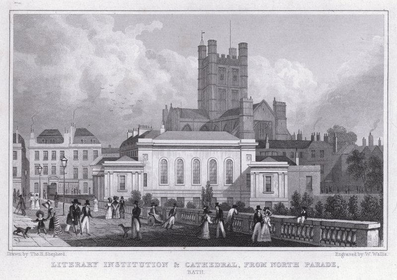 Literary Institution and Cathedral, from North Parade, Bath by Thomas Hosmer Shepherd