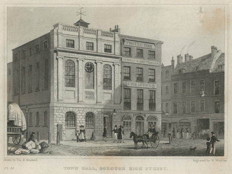 Town Hall, Borough High Street by Thomas Hosmer Shepherd