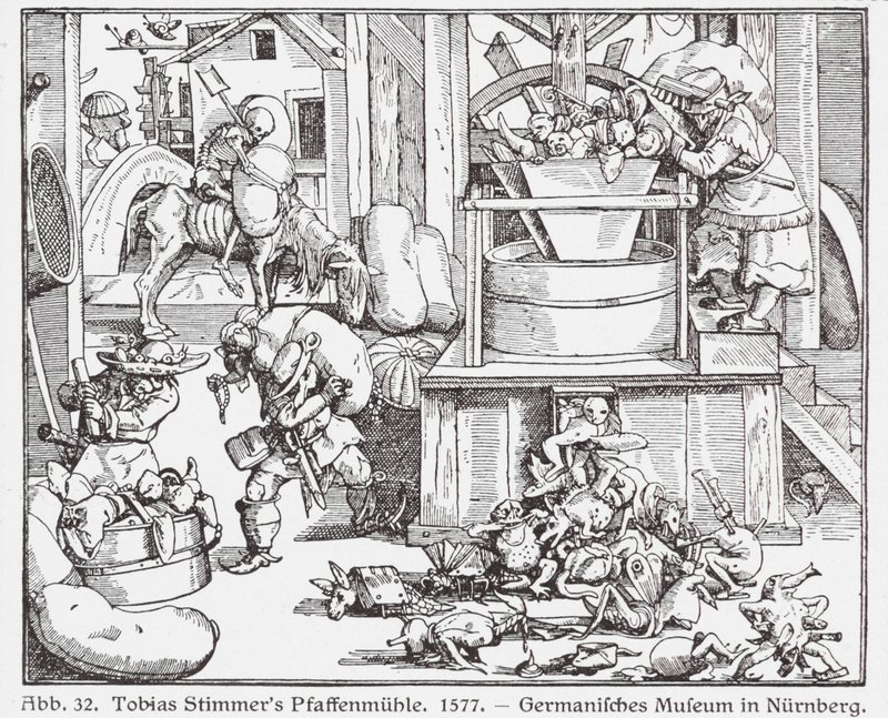 Catholic priests being put through a mill by Tobias Stimmer