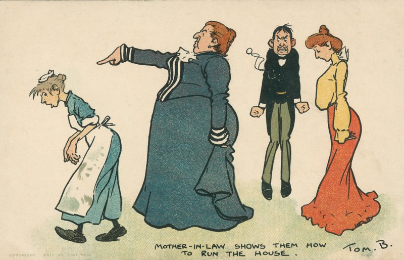 Domineering mother-in-law instructing a young couple on how to run their household by Tom Browne