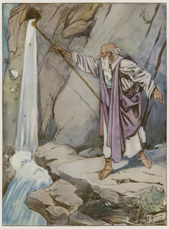 Moses striking the rock to bring forth water by Tony Sarg
