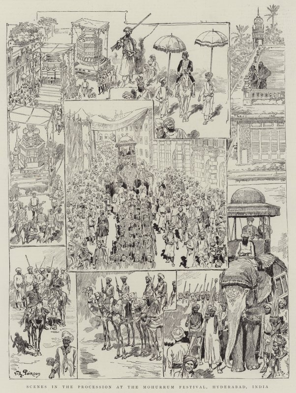 Scenes in the Procession at the Mohurrum Festival, Hyderabad, India by Victor Armand Poirson