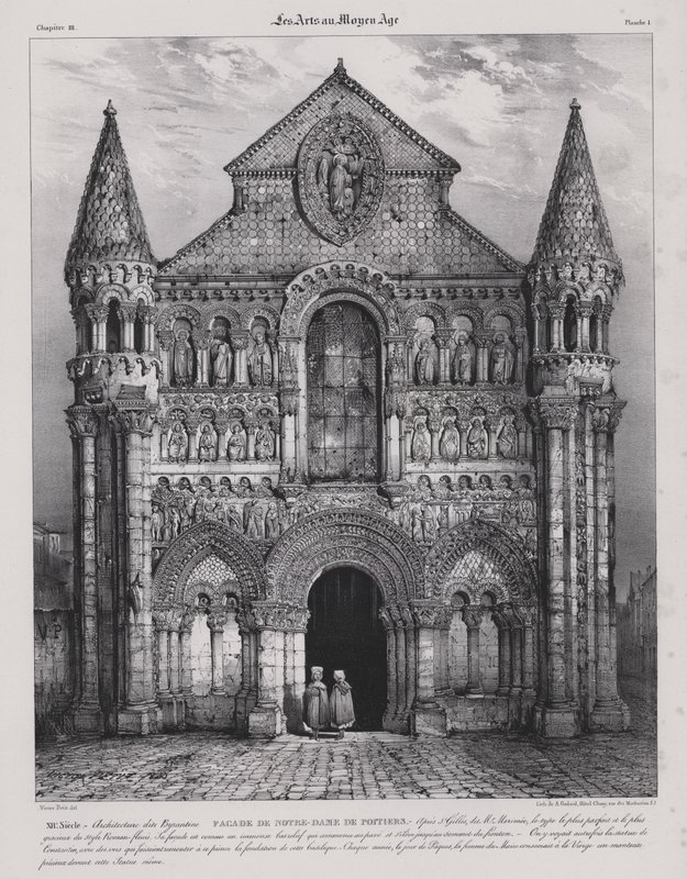 Romanesque facade of the Church of Notre Dame la Grande, Poitiers, France by Victor Jean Baptiste (after) Petit