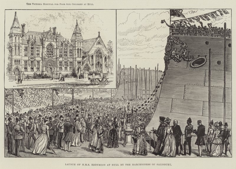 Launch of HMS Endymion at Hull by the Marchioness of Salisbury by Walter Paget