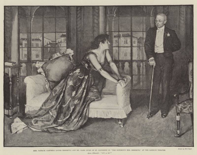 Mrs Patrick Campbell (Agnes Ebbsmith) and Mr Hare (Duke of St Olpherts) in The Notorious Mrs Ebbsmith, at the Garrick Theatre by Walter Paget