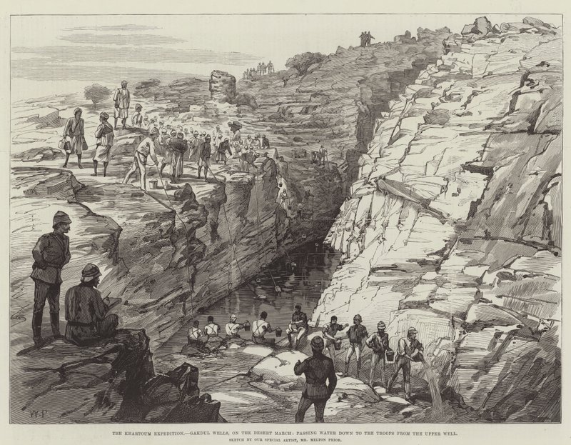 The Khartoum Expedition, Gakdul Wells, on the Desert March, Passing Water Down to the Troops from the Upper Well by Walter Paget
