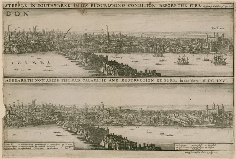 London, before and after the Great Fire by Wenceslaus Hollar