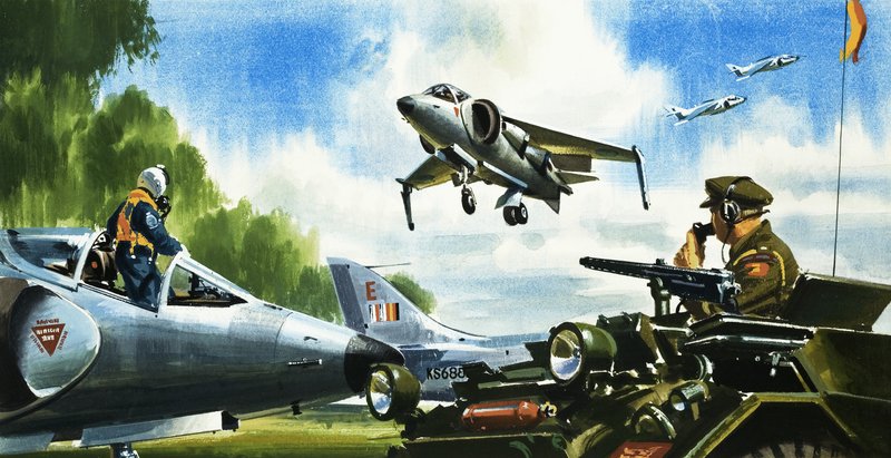 Look -- No Runway. The Latest Developments in Aircraft. The Harrier Jump Jet by Wilf (20th century) Hardy
