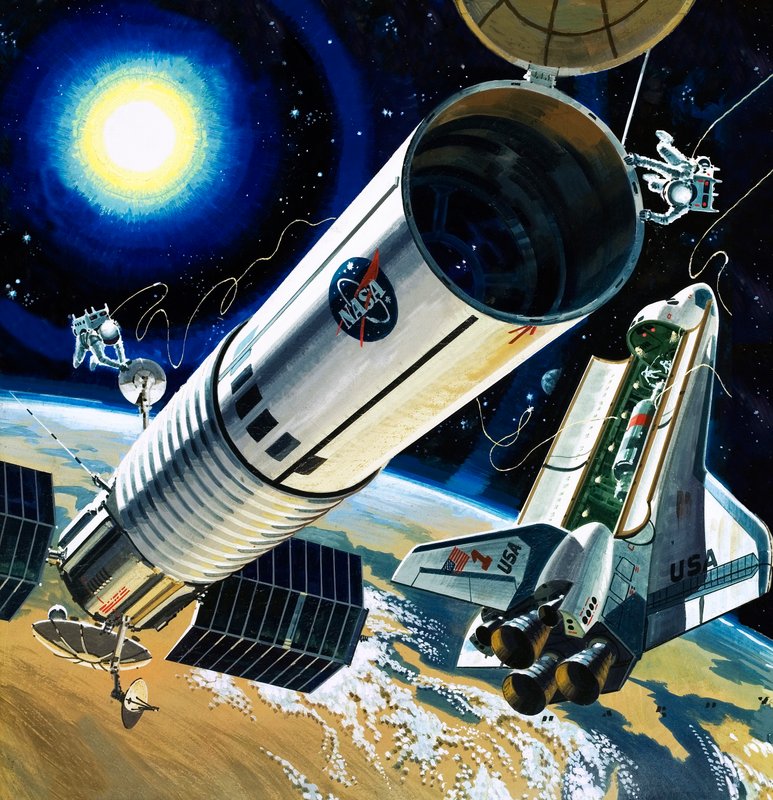 Unidentified space shuttle scene by Wilf (20th century) Hardy