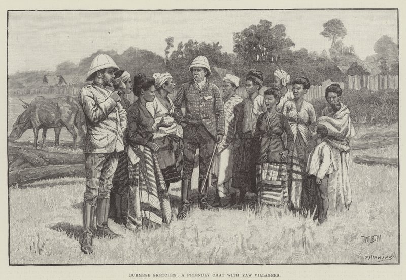 Burmese Sketches, a Friendly Chat with Yaw Villagers by William Barnes Wollen