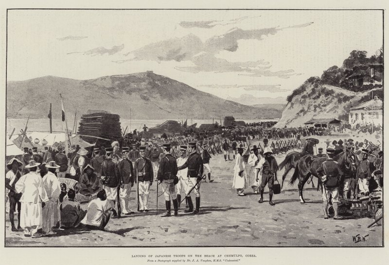 Landing of Japanese Troops on the Beach at Chemulpo, Korea by William Barnes Wollen