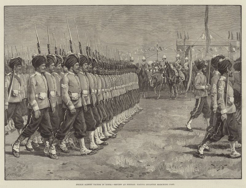 Prince Albert Victor in India, Review at Poonah, Native Infantry Marching Past by William Barnes Wollen