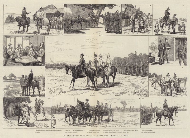 The Royal Review of Volunteers in Windsor Park, Incidental Sketches by William Barnes Wollen