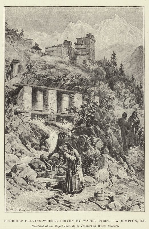 Buddhist Praying-Wheels, driven by Water, Tibet by William Crimea Simpson