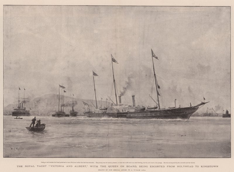 The Royal Yacht Victoria and Albert, with the Queen on Board, Being Escorted from Holyhead to Kingstown by William Lionel Wyllie