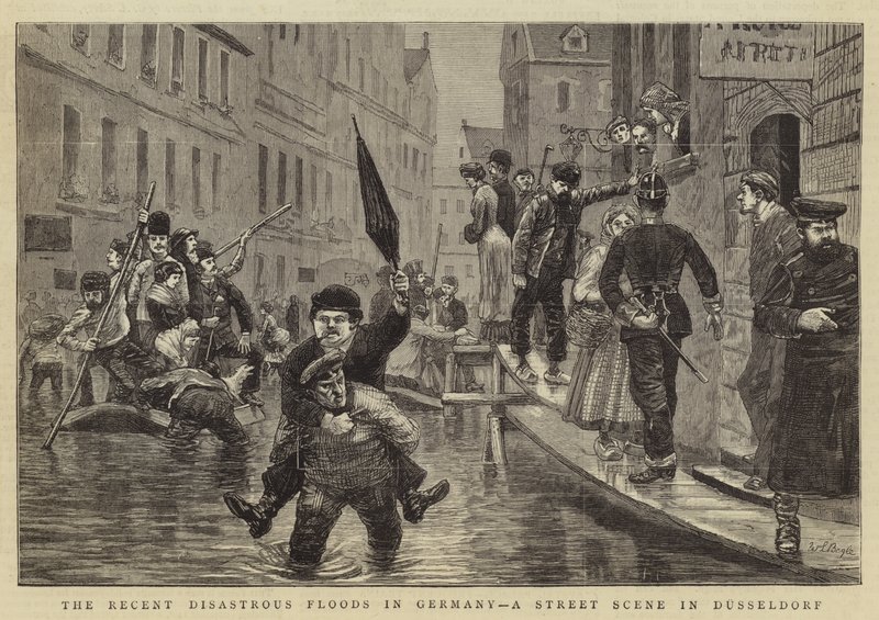 The Recent Disastrous Floods in Germany, a Street Scene in Dusseldorf by William Lockhart Bogle