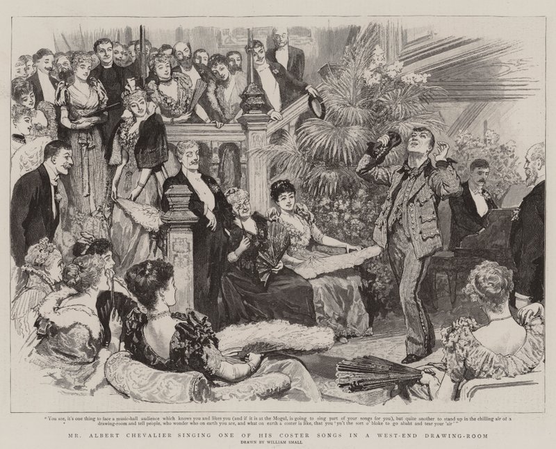 Mr. Albert Chevalier Singing One of His Coster Songs in a West-End Drawing-Room by William Small