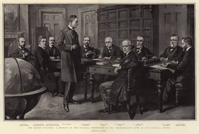 The Empire Builders, a Meeting of the Colonial Conference in Mr Chamberlain