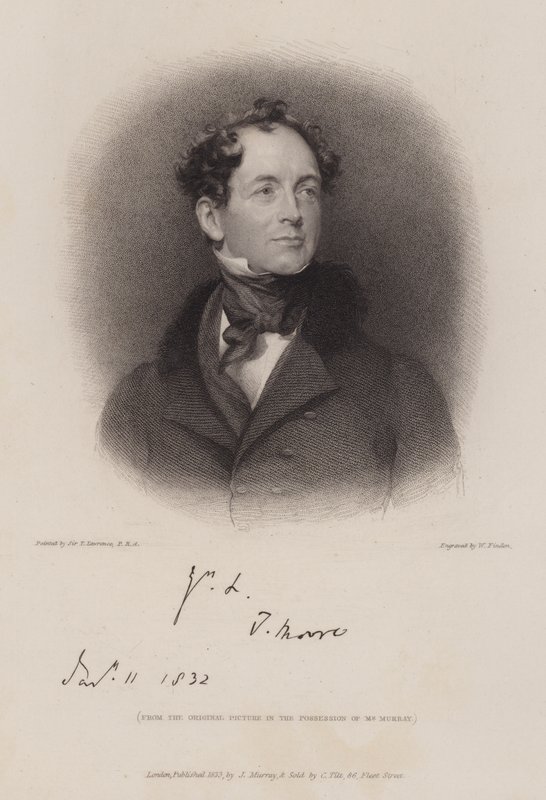 Thomas Moore, Irish poet and biographer of Lord Byron (engraving) by William (after) Finden