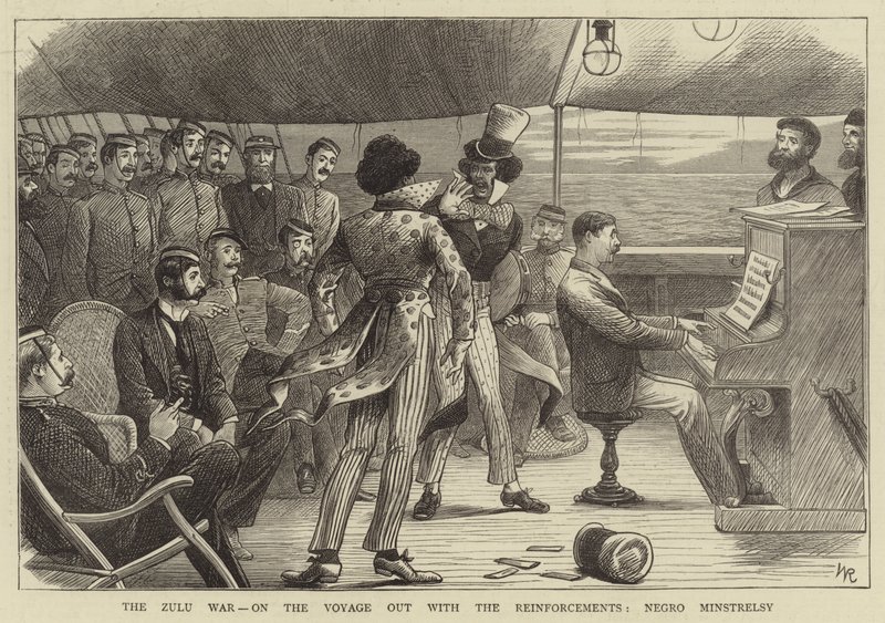 The Zulu War, on the Voyage out with the Reinforcements, black Minstrelsy (engraving) by William (after) Ralston