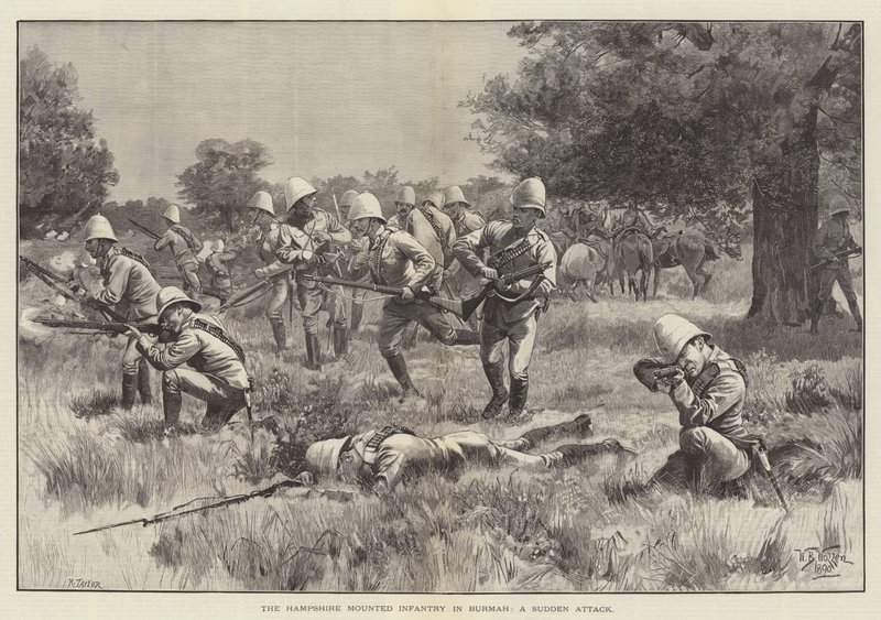 The Hampshire Mounted Infantry in Burmah, a Sudden Attack by William Barnes Wollen