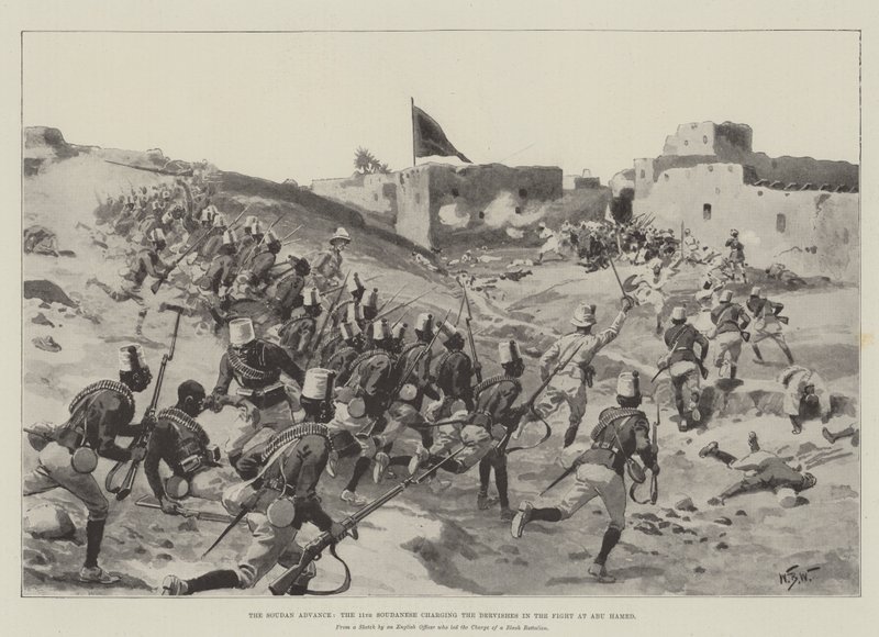 The Soudan Advance, the 11th Soudanese Charging the Dervishes in the Fight at Abu Hamed by William Barnes Wollen