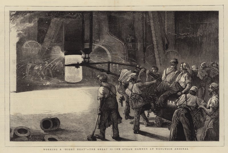 Working a Night Heat, the Great 35-Ton Steam Hammer at Woolwich Arsenal by William Bazett Murray