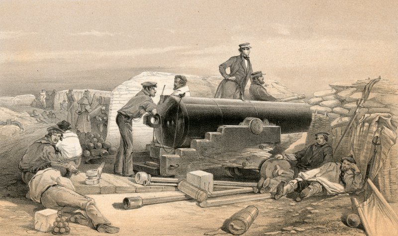 A Quiet Day in the Diamond Battery, Portrait of a Lancaster 68 Pounder, 15 December 1854 by William Crimea Simpson