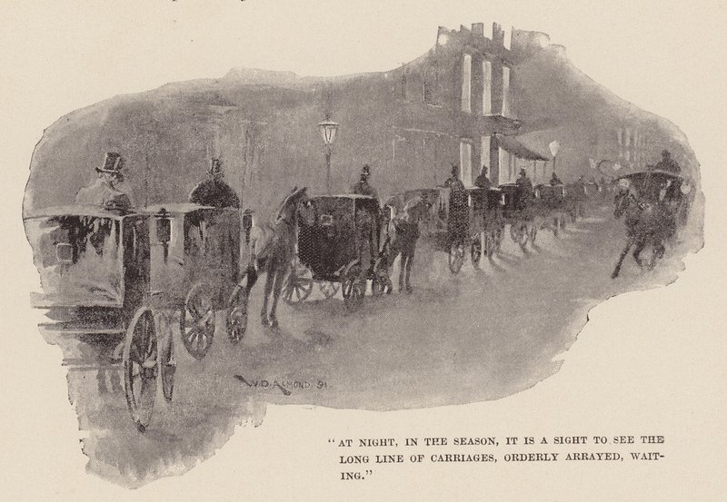 At Night, in the Season, It Is a Sight to See the Long Line of Carriages, Orderly Arrayed, Waiting by William Douglas Almond