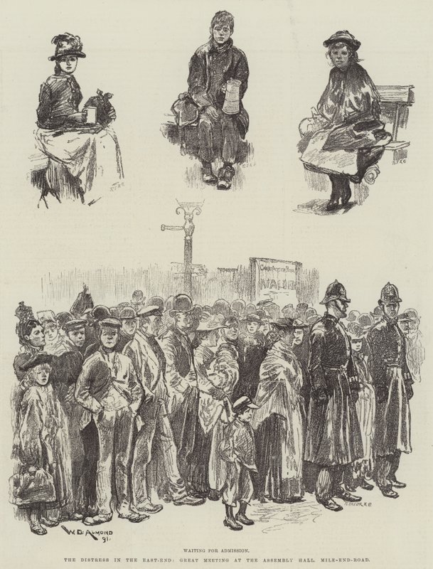 The Distress in the East-End, Great Meeting at the Assembly Hall, Mile-End-Road by William Douglas Almond