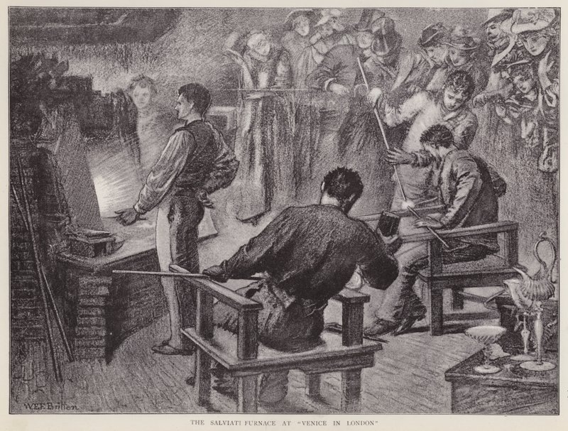 Furnace of Italian glassmakers Salviati at the Venice in London exhibition at Olympia by William Edward Frank Britten