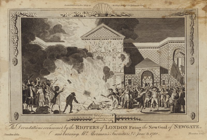 The devastations occasioned by the rioters of London firing the new gaol of Newgate by William Hamilton