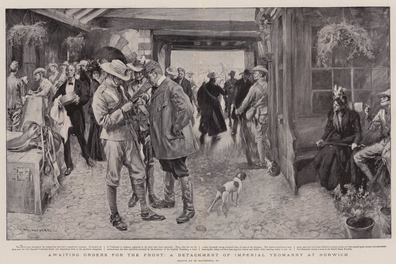 Awaiting Orders for the Front, a Detachment of Imperial Yeomanry at Norwich by William Hatherell