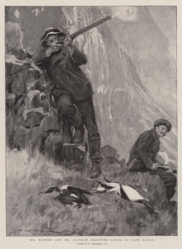 Dr Nansen and Mr Jackson Shooting Loons on Cape Flora by William Hatherell
