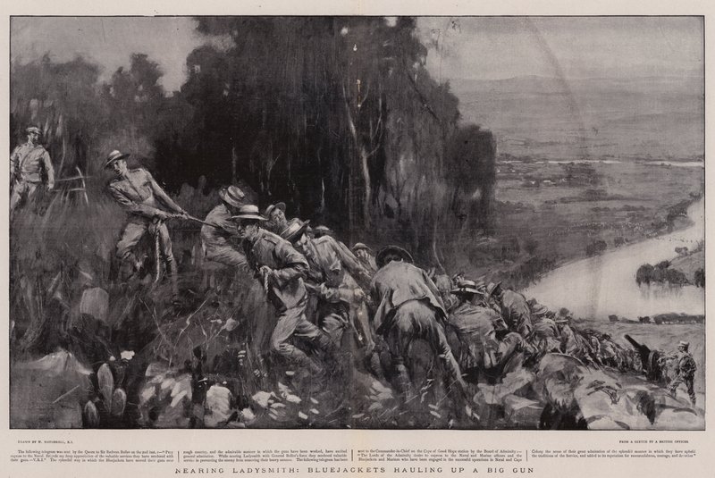Nearing Ladysmith, Bluejackets Hauling Up a Big Gun by William Hatherell