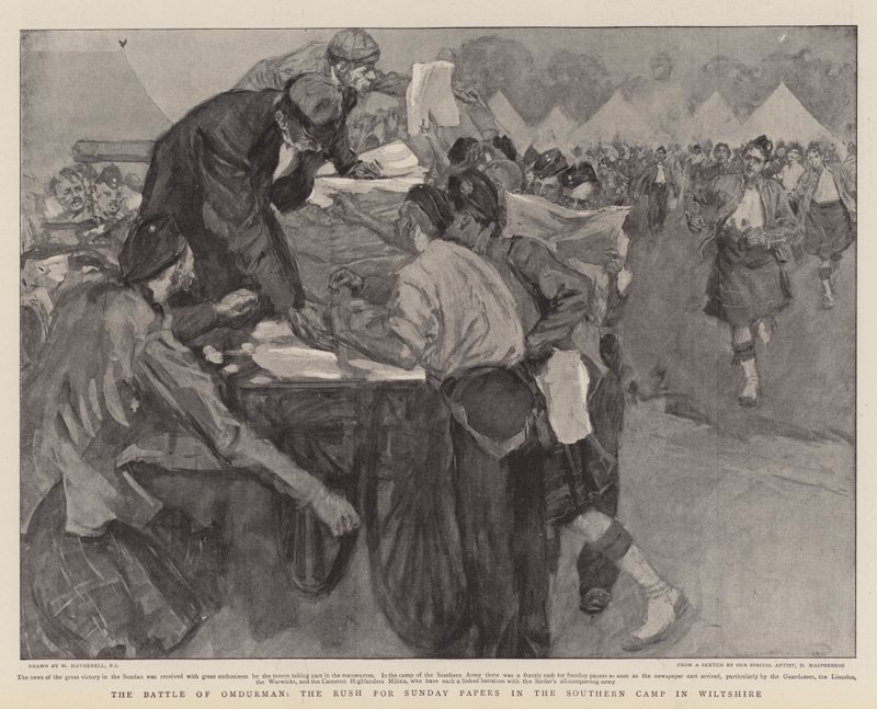 The Battle of Omdurman, the Rush for Sunday Papers in the Southern Camp in Wiltshire by William Hatherell