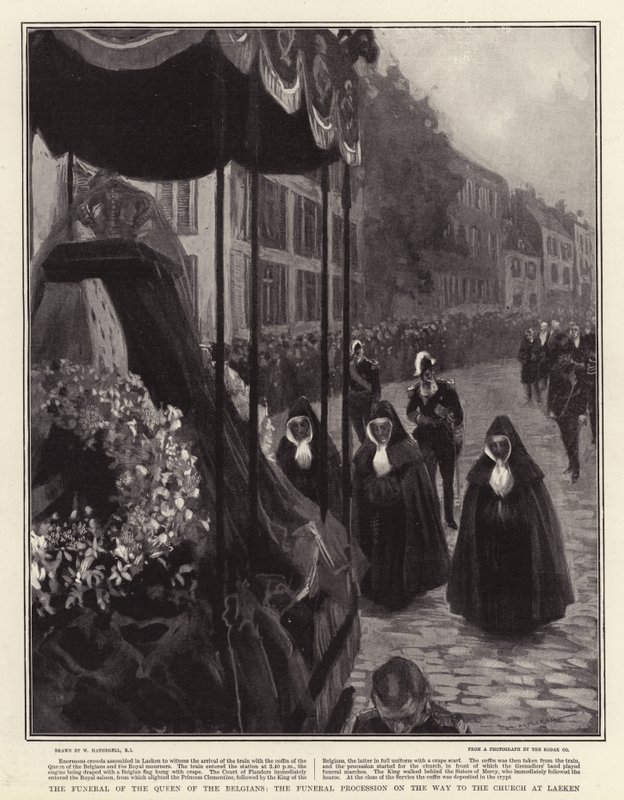 The Funeral of the Queen of the Belgians, the Funeral Procession on the Way to the Church at Laeken by William Hatherell