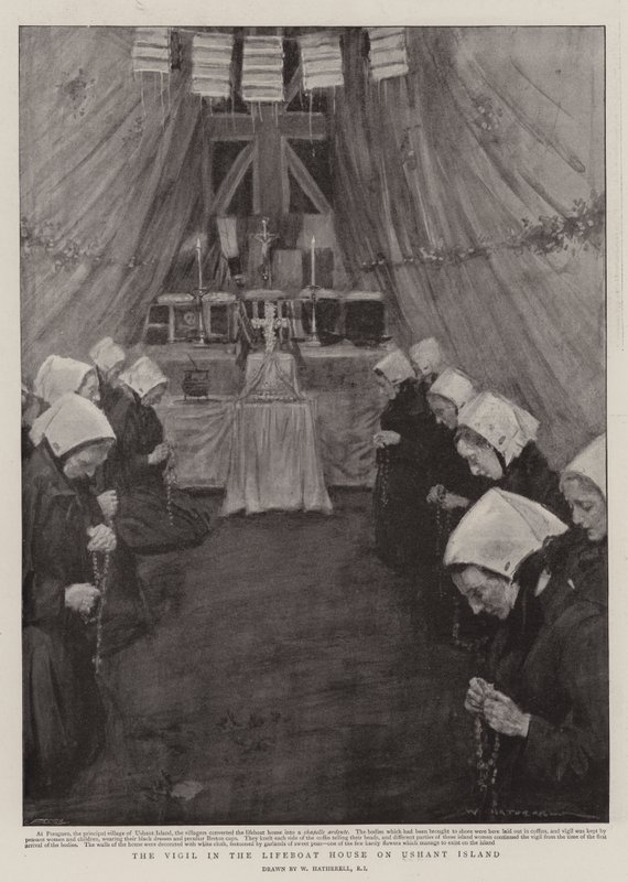 The Vigil in the Lifeboat House on Ushant Island by William Hatherell