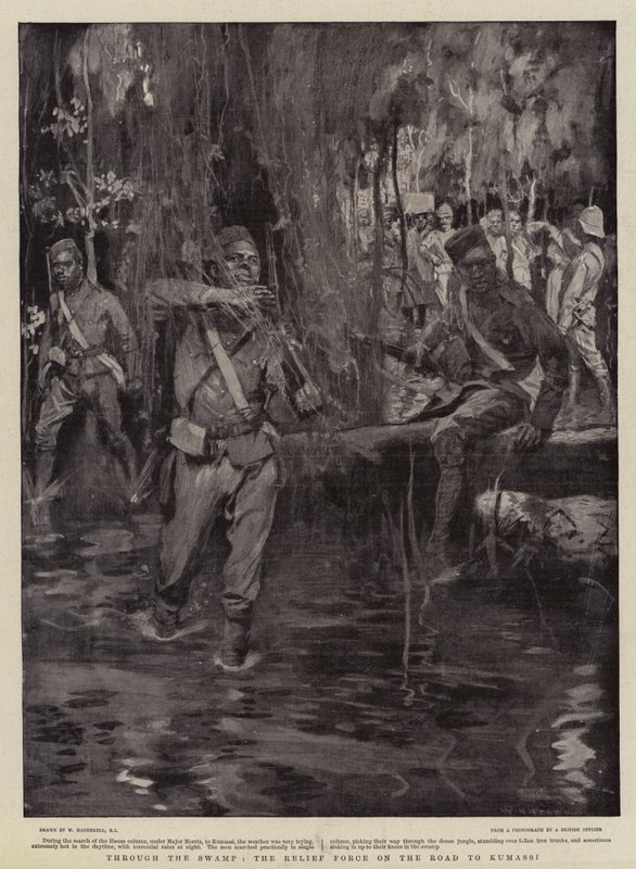 Through the Swamp, the Relief Force on the Road to Kumassi by William Hatherell