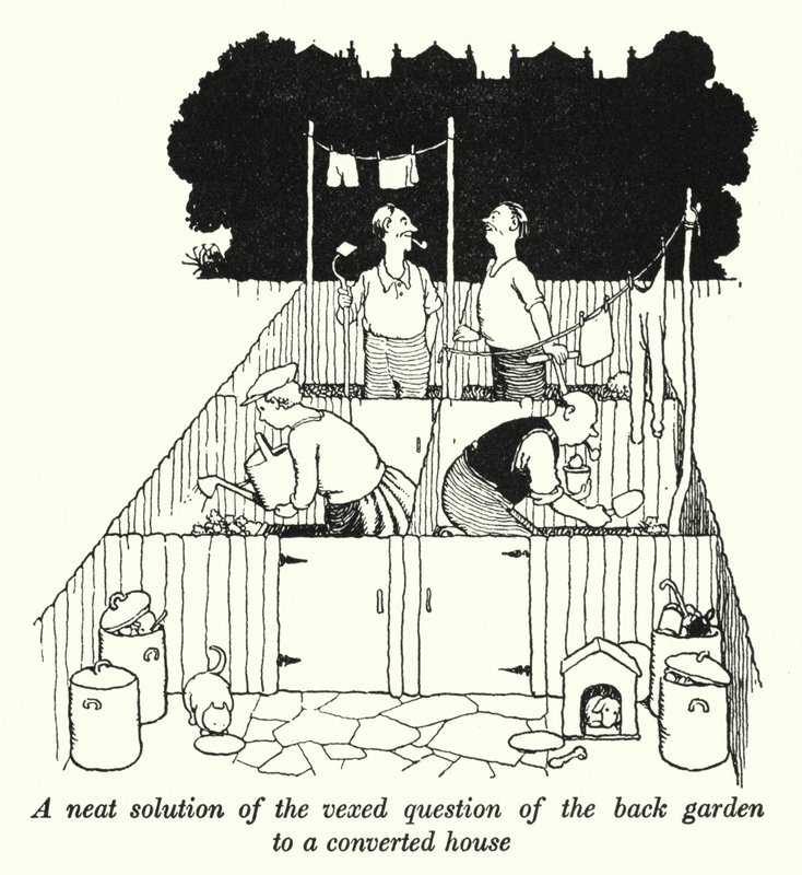 A neat solution of the vexed question of the back garden to a converted house by William Heath Robinson