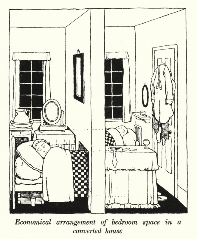 Economical Arrangement of Bedroom Space in a Converted House by William Heath Robinson