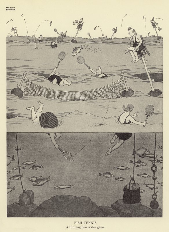 Fish Tennis, a thrilling new water game by William Heath Robinson