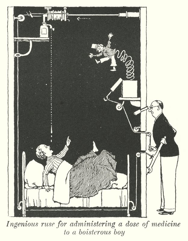 Ingenious Ruse for Administering a Dose of Medicine to a Boisterous Boy by William Heath Robinson